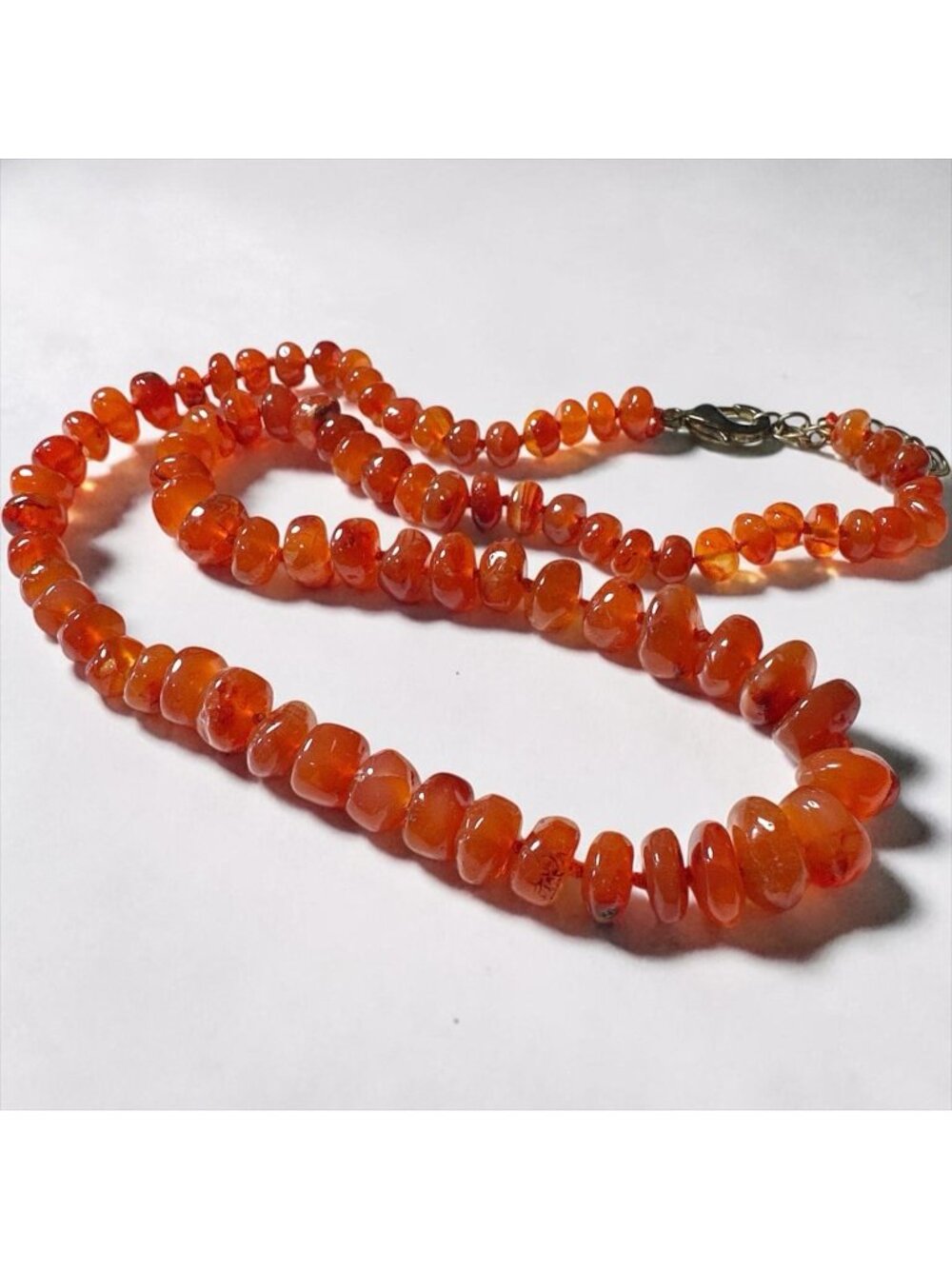 VTG Mid Century Genuine Orange Carnelian Nugget Bead Necklace 19” Hand Knot Tied